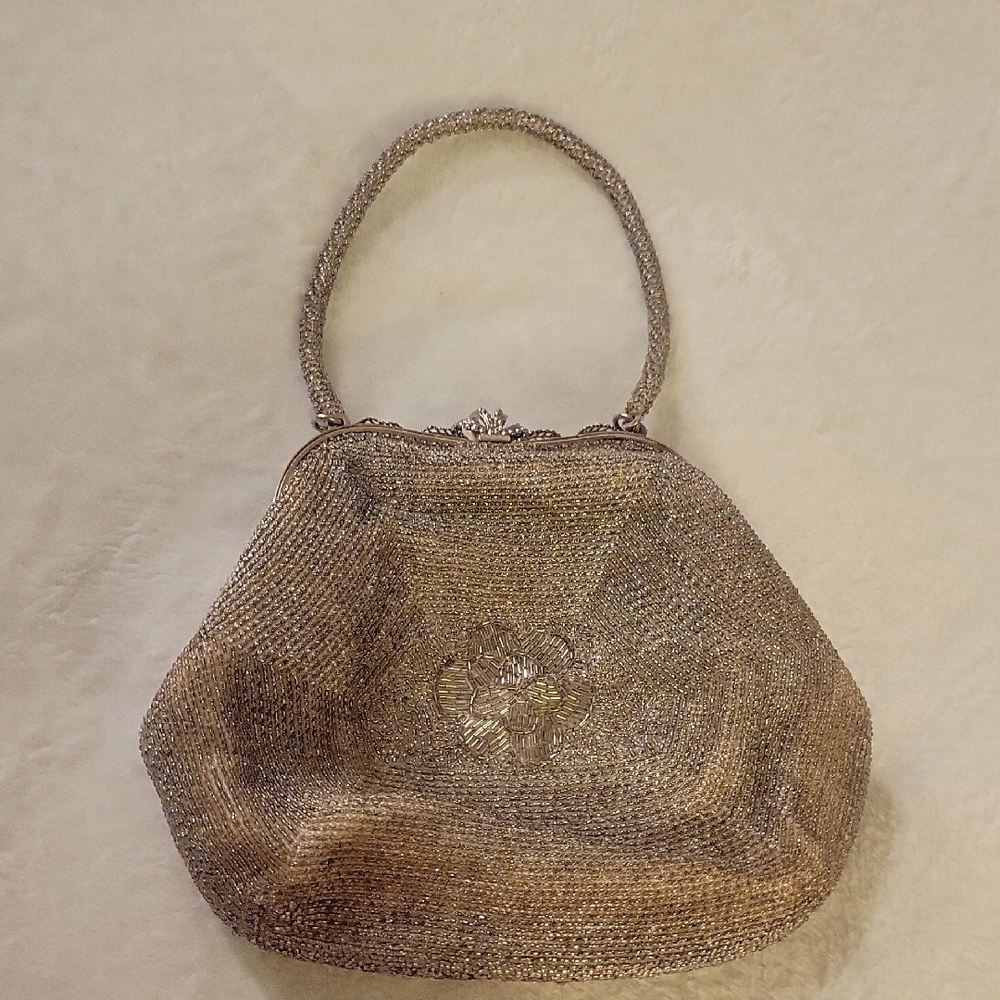 Woven Metallic Evening Bag in Silver